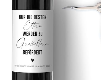 Personalisiertes Wein Flaschen Etikett Schwangerschaft verkünden Großeltern | Geschenk Babyankündigung Überraschung Schwanger Baby Oma Opa