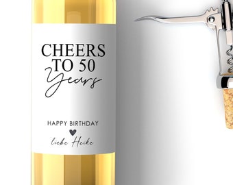 Personalisiertes Wein Flaschen Etikett Geschenk 50 Geburtstag Cheers | Geburtstagsgeschenk Freundin Freund Weinetikett personalisiert