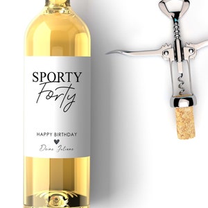 Personalized Wine Bottles Label Gift 40 Birthday Sporty Forty | Birthday gift girlfriend friend wine label personalized