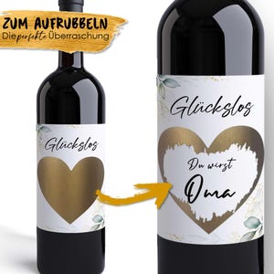 Schwangerschaft verkünden | Glückslos | Personalisiertes Wein Flaschen Etikett | Geschenk Babyankündigung Großeltern Schwanger Familie