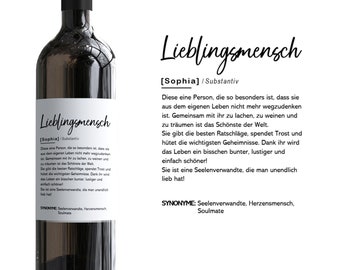 Personalisiertes Wein Flaschen Etikett Lieblingsmensch Definition | Herzensmensch Beste Freundin Bestie Geschenk Geburtstag Freundschaft