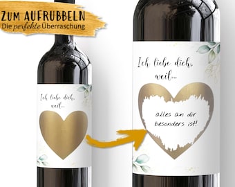 Personalisiertes Wein Flaschen Etikett Valentinstag Rubbellos | Geschenk Valenstinstagsgeschenk Weinetikett für Männer Ihn Freund Mann