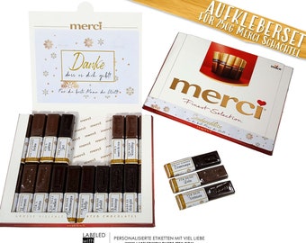 Aufkleber Set für merci Schokolade 250g Weihnachtsedition | Weihnachten Geschenk Weihnachtsgeschenk Danke Personalisiert Selbstklebend