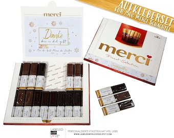 Personalisiertes Aufkleber Set für merci Schokolade 250g Weihnachtsedition | Weihnachten Geschenk Weihnachtsgeschenk Danke Mama Papa Oma