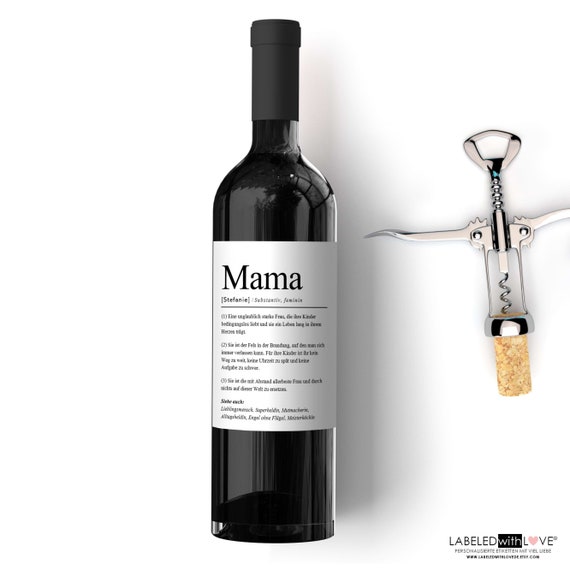 Personalisiertes Wein Flaschen Etikett Mama Definition | Muttertag Geschenk Muttertagsgeschenk Weinetikett Personalisiert mothers day gift