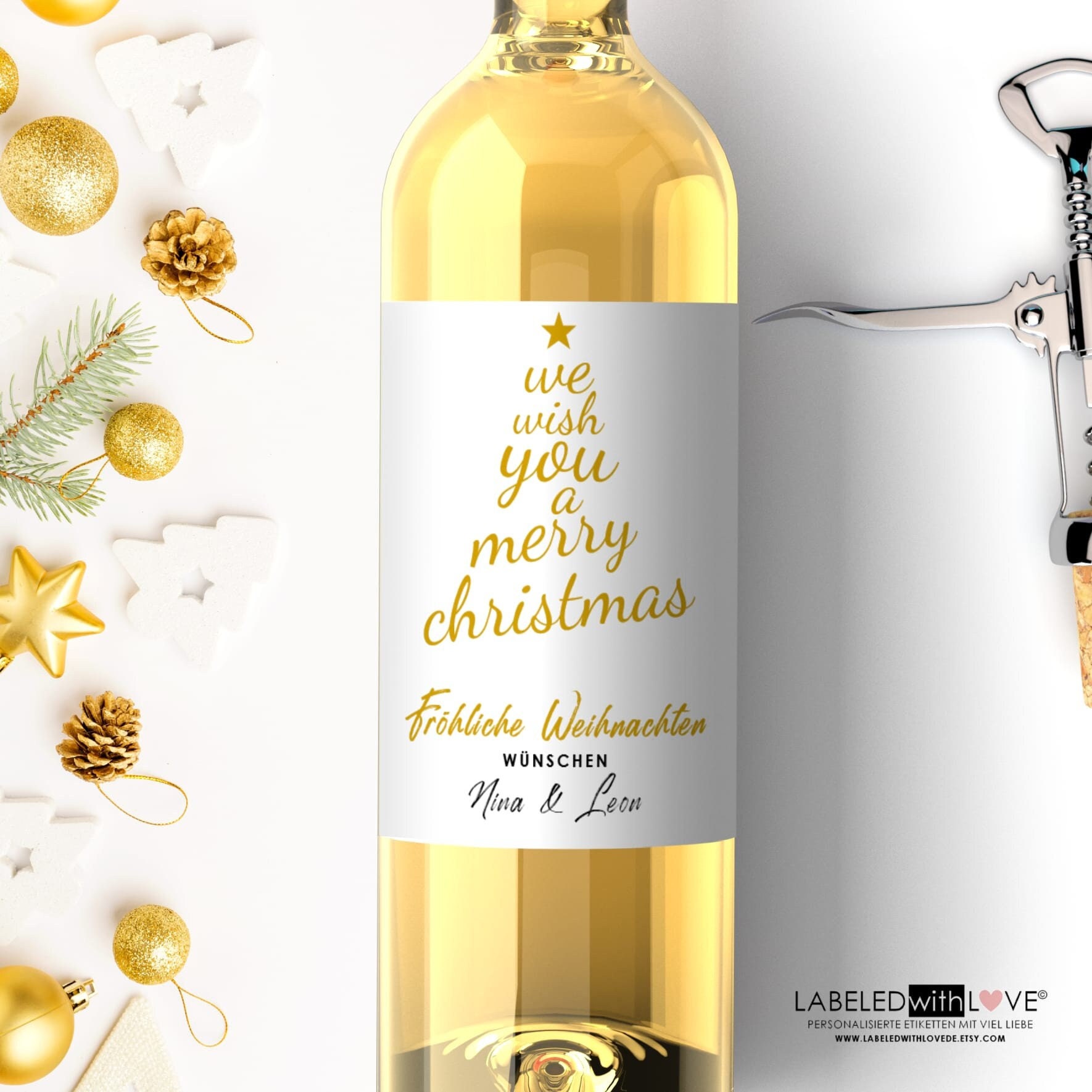 Etiquette bouteille de vin Noël avec prénom - Cadeau- Jeux'Gratte