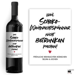Weihnachtsgeschenk | Schoko-Weihnachtsmänner | Personalisiertes Wein Flaschen Etikett | Weihnachten Geschenk Freundin Freunde Überraschung