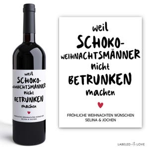 Weihnachtsgeschenk | Schoko-Weihnachtsmänner || Personalisiertes Wein Flaschen Etikett | Weihnachten Geschenk Freundin Freunde Überraschung
