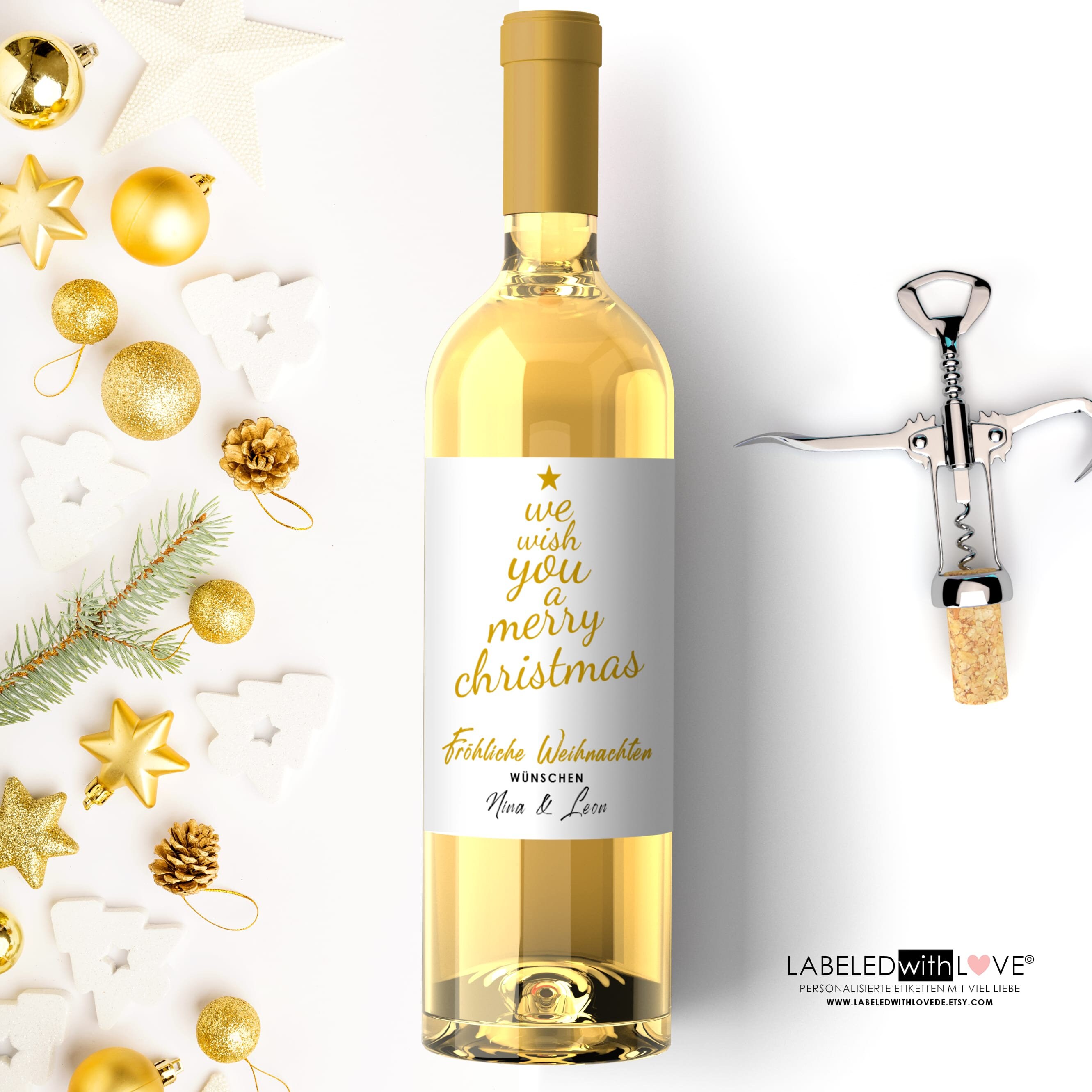 Etiquette personnalisable bouteille vin Spécial Noël