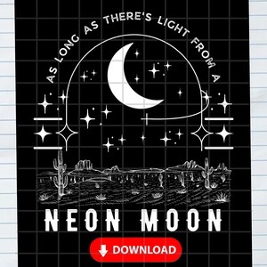 90s Country Western Style Neon Moon Sublimation Design - Digital Download PNG for Tshirt Printing and More
