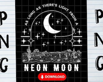 90s Country Western Style Neon Mond Sublimation Design - Digitaler Download PNG für Tshirt Druck und mehr