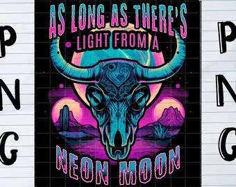 Retro Neon Moon PNG | Country Music PNG | Sublimation Design | Digital Download Only