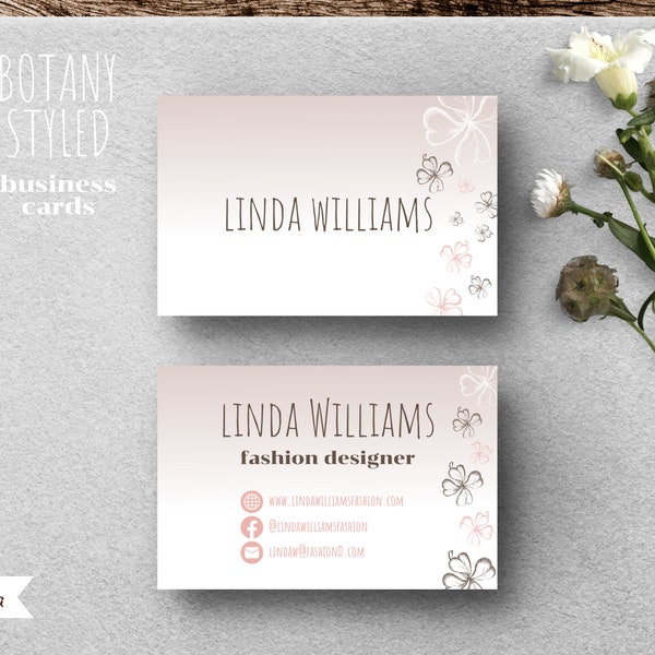 Botany Business Cards Templates for Handmade Sewing, DIY Canva Templates for Designers, Template for Small Business, Ready Made Branding.