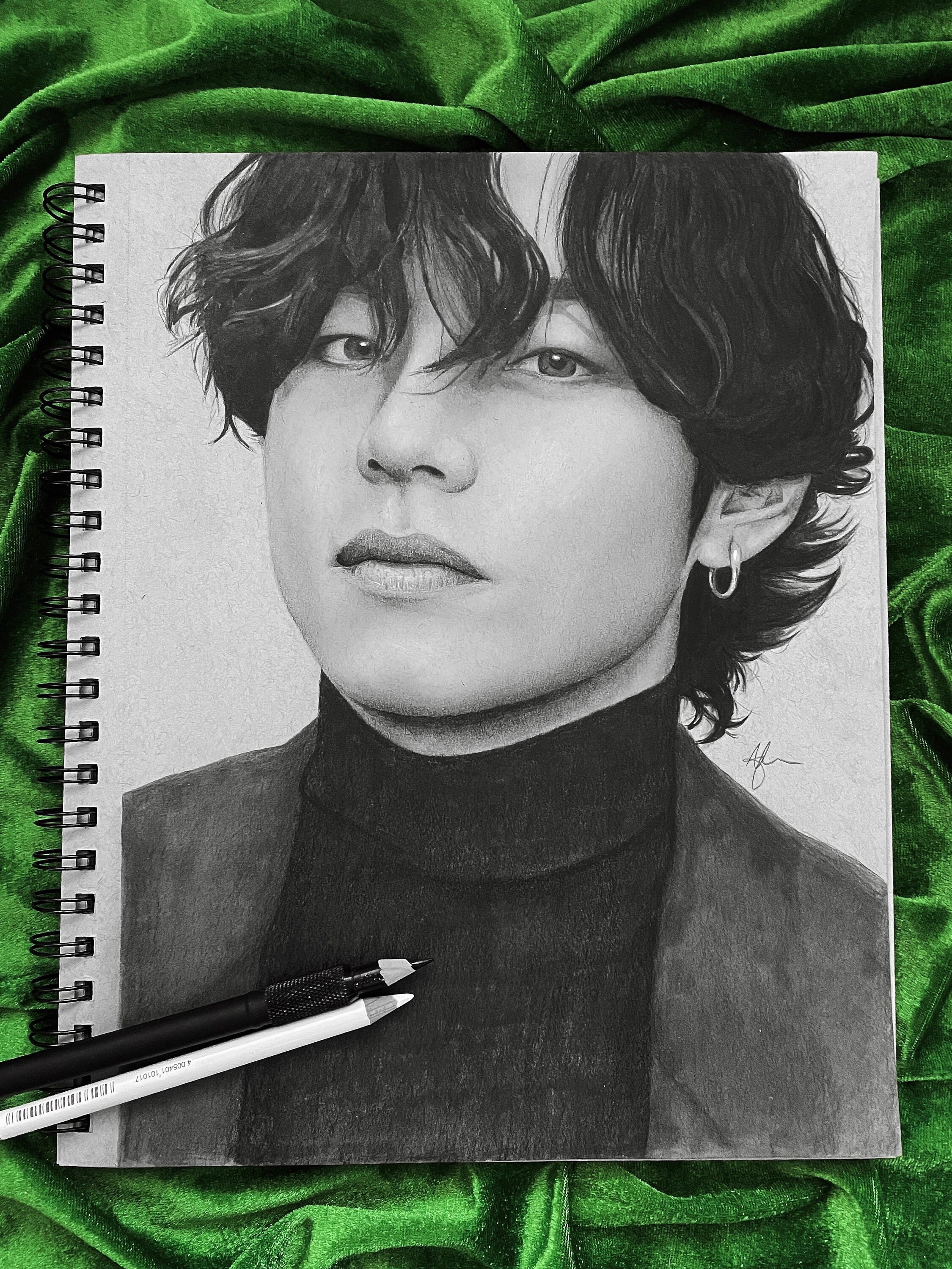 BTS Taehyung V Art Print - Black & White Pencil Drawing - Etsy