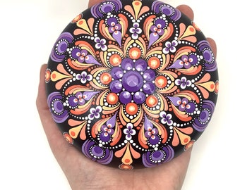 Hand Painted Dot Mandala on Large Stone Paperweight/Meditation Stone