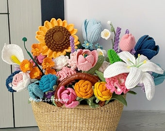 Gehaakte handgemaakte boeketten, bruiloftbloemen, verloving, voorstel, verjaardag, bruid biedermeier, afstuderen, Moederdag, verjaardagscadeau