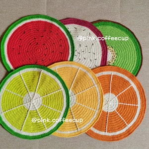 Crochet Handmade Fruits Dinner Placemats Coasters, Christmas Housewarming Gifts, Gift Set, Lemon, Lime, Orange, Watermelon, Grapefruit