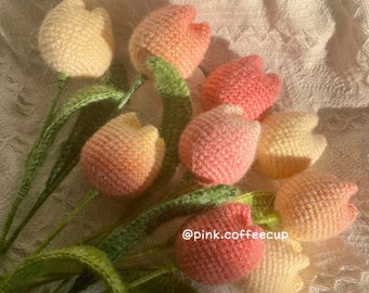 Gehaakte handgemaakte tulpen, kunstbloemen, mohair, bloemstuk, boeketten, Moederdag, huisdecoratie, jubileumcadeaus