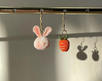 Microhaak handgemaakte oorbellen konijn en wortel, niet-overeenkomende paassieraden, leuke sieraden, verjaardagscadeautjes, kerstcadeau, ooraccessoire