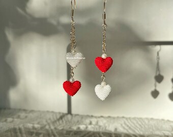 Micro Crochet Handmade Hearts Ohrring, Valentinstag Geschenke, Geburtstagsgeschenke, Weihnachtsgeschenk, Muttertag