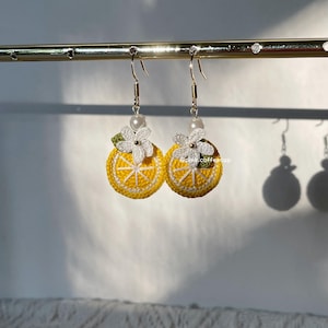 Micro Crochet Handmade Lemon Lime Earrings, Orange Ear Accessories, Fun Food Jewellery, Birthday Presents, Dangle and Drop, Christmas Gifts