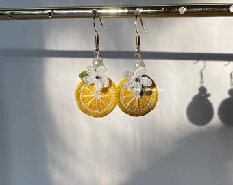 Mikrohäkeln Handgefertigte Zitrone Limette Ohrringe, Orange Ohrschmuck, Fun Food Schmuck, Geburtstagsgeschenke, baumeln und ablegen, Weihnachtsgeschenke