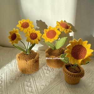 Crochet Handmade Sunflower Pot, Artificial Flowers, Mother’s Day Presents, Birthday Gifts, Home Table Decoration, Housewarming, Graduation
