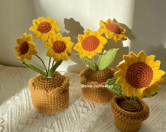 Gehaakte handgemaakte zonnebloempot, kunstbloemen, Moederdagcadeaus, verjaardagscadeaus, tafeldecoratie voor thuis, housewarming, afstuderen