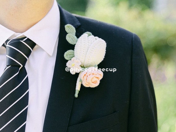 かぎ針編みのハンドメイドウェディングブートニア、ボタンホール、花嫁