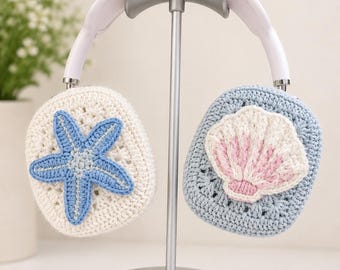 Handgehäkelte AirPods Max APM Hülle, Kopfhörerschutz, Kopfhöreretui, personalisiertes Accessoire, Seestern, Muschel, für Musikliebhaber