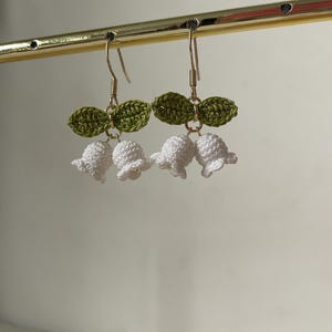 Micro Crochet Lily of the Valley White Earrings, Ear Accessories, Birthday Gifts, Floral Bracelets, Daily Accessory, Dangle and Drop