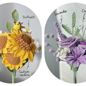 Gehaakte handgemaakte boeketten, bruiloftbloemen, verloving, voorstel, verjaardag, bruid biedermeier, afstuderen, Moederdag, verjaardagscadeau afbeelding 4