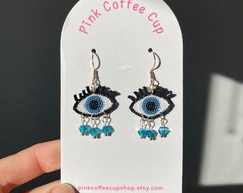 Mikrohäkeln Handgefertigte Evil Eye Ohrringe, Blaue Baumeln und Ohrringe, Geburtstag Geschenke, Valentinstag Geschenke