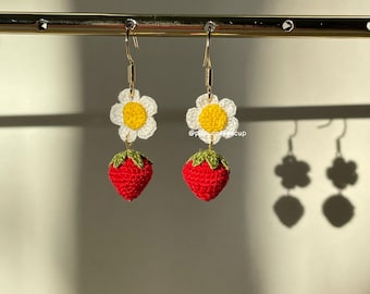 Micro Crochet Handmade Erdbeere Ohrringe, Fun Fuite Accessoire, Sommer Schmuck, Erdbeeren Zubehör, Geburtstagsgeschenke, Weihnachten