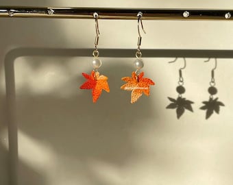 Mikrohäkeln Handgefertigte Rote Blatt Ohrringe, Ahornblätter Schmuck, baumeln und fallen lassen, Geburtstagsgeschenke, Muttertagsgeschenk, Herbst Accessoires