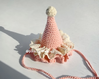 Crochet Handmade Birthday Hat, Pompom Party Hat, Pets’ Birthday, Party Decor, Baby, Kids Photo Prop