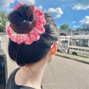 Crochet Handmade Hair Tie, Mohair Crocheted Scrunchies, Stretchy Elastic Hairband, Unique and Colourful Hair Accessory for Everyday Wear