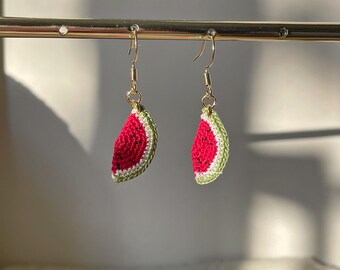Handgehäkelte Wassermelonen-Ohrringe, Fruchtschmuck, Lebensmittelschmuck, Geburtstagsgeschenke, Weihnachtsgeschenke, witzige Ohraccessoires