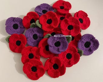 Crochet Handmade Red Poppy Flower Pin, Remeberance Day, Poppies Badges, Brooch, Veteran’s Day, Lets We Forget