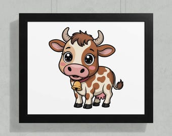 Süße Kuh Cartoon Clipart, Bauernhof Tier Illustration (digitaler Download)