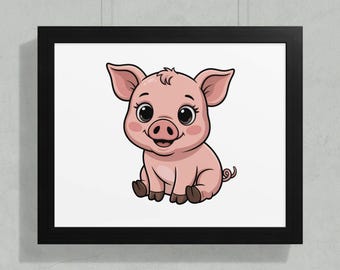 Cute Pig Clipart, Cartoon Farm Animal PNG (Digital Download)
