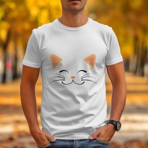 Camiseta con cara de gato, sudadera minimalista con gato, camiseta de gatito sonriente, top kawaii con gato, regalo de gato feliz, camiseta de gato de dibujos animados, ropa para amantes de las mascotas