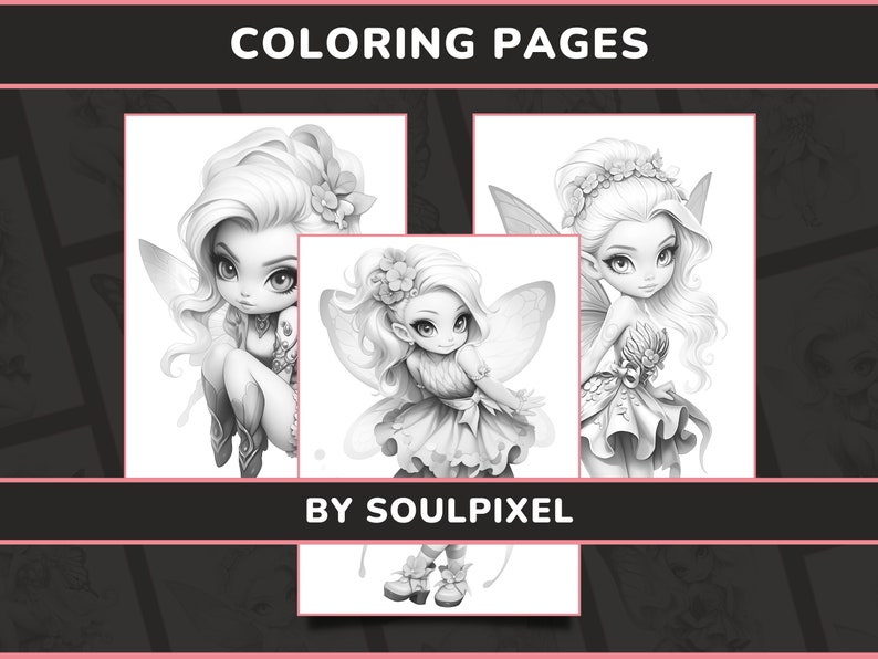 20 Cute Chibi Fairies Coloring Pages for Adults Set 1 Fantasy Anime
