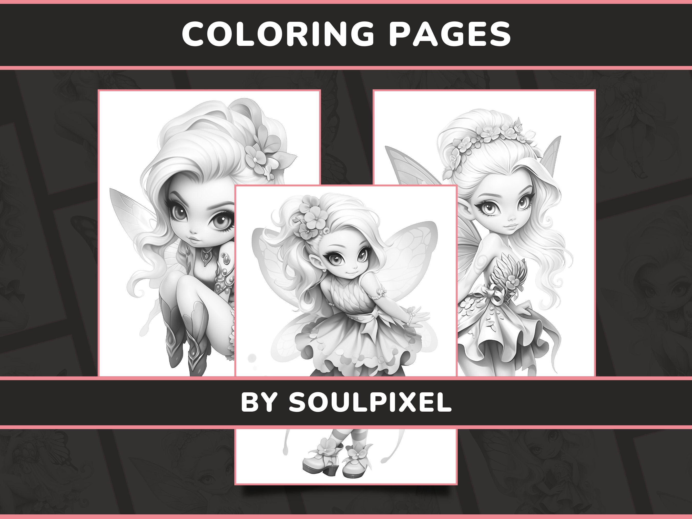 20 Cute Chibi Fairies Coloring Pages for Adults Set 1 Fantasy Anime ...