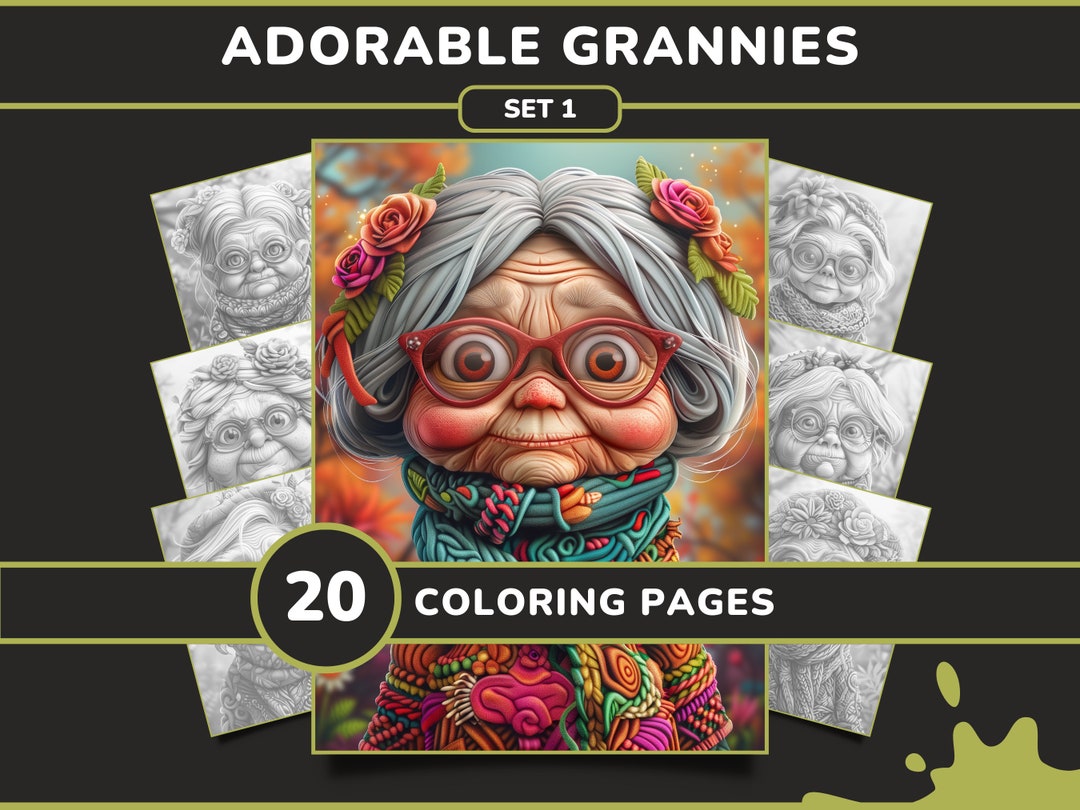 20 Adorable Grannies Coloring Pages for Adults - Set 1 | Cute Old