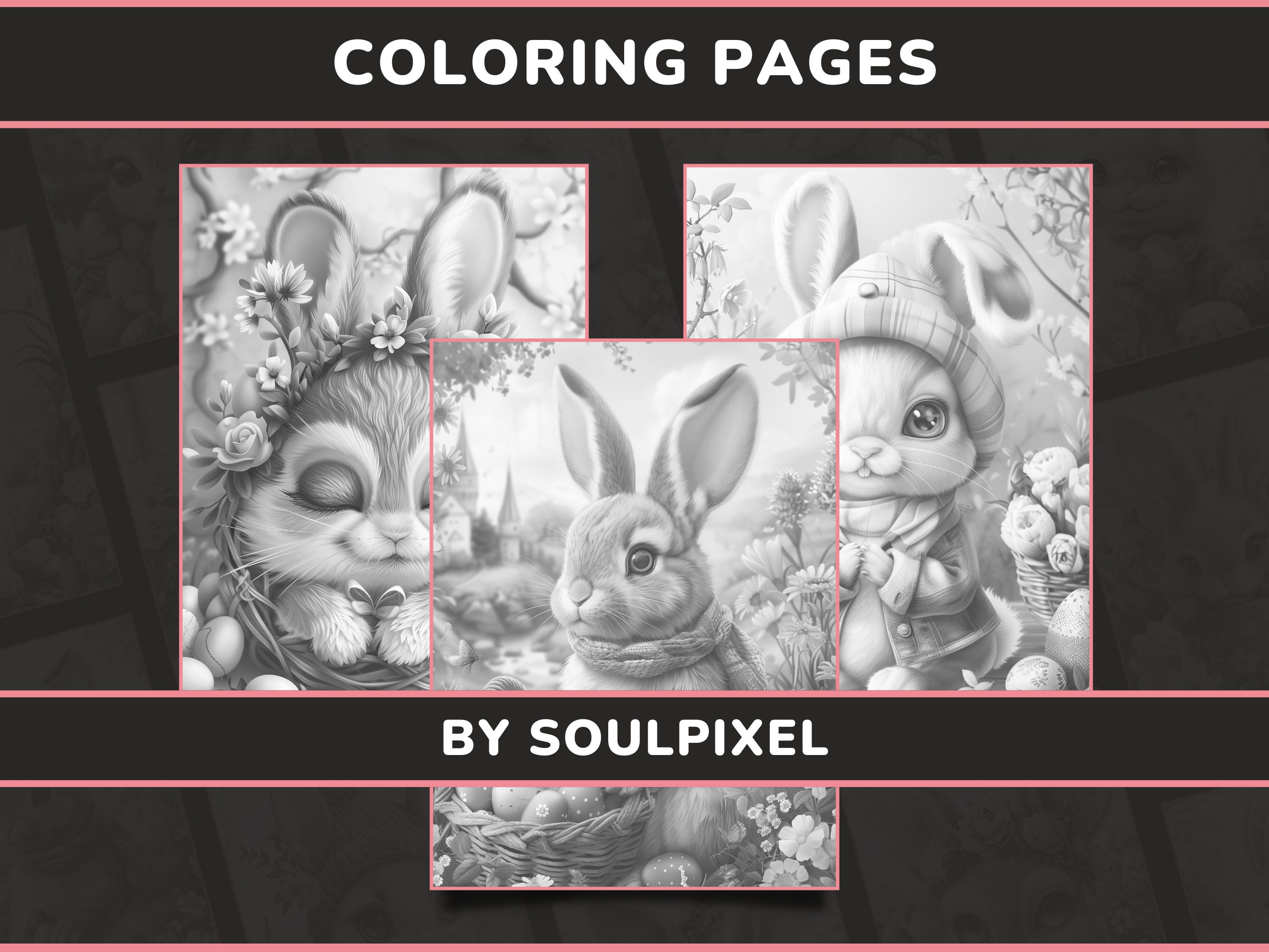 20 Cute Easter Bunny Coloring Pages for Adults Set 1 Adorable Easter ...