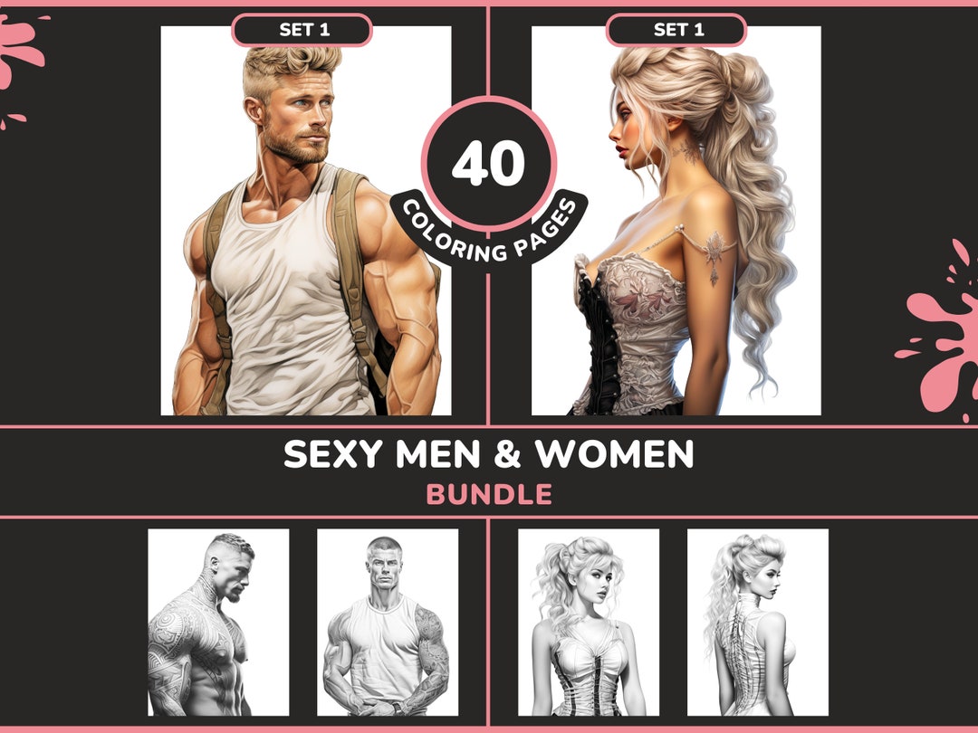 BUNDLE 40 Hot Men &amp; Women Coloring Pages for Adults Realistic Sexy ...