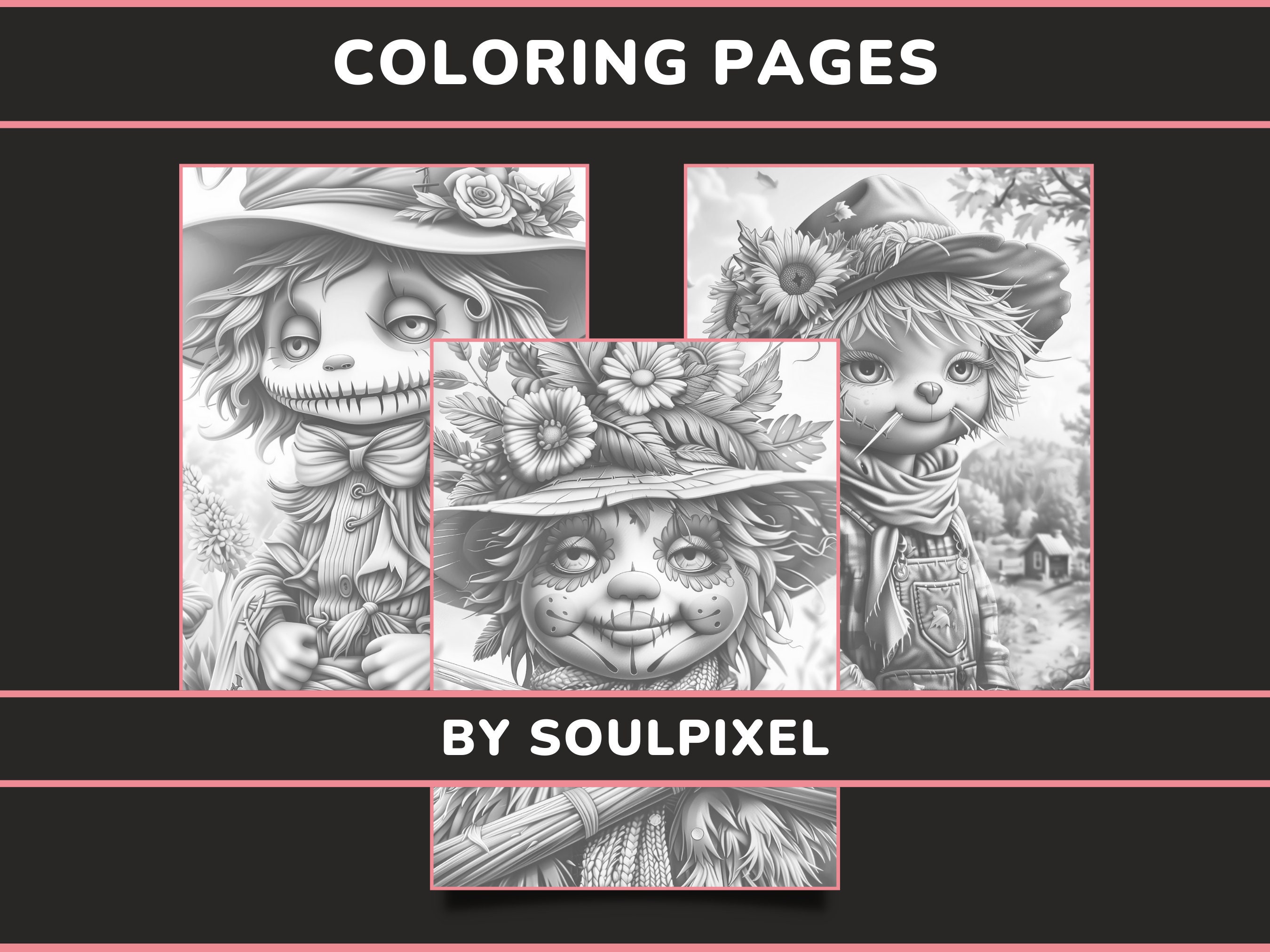 20 Cute Scarecrows Coloring Pages for Adults Set 1 Adorable Spooky ...