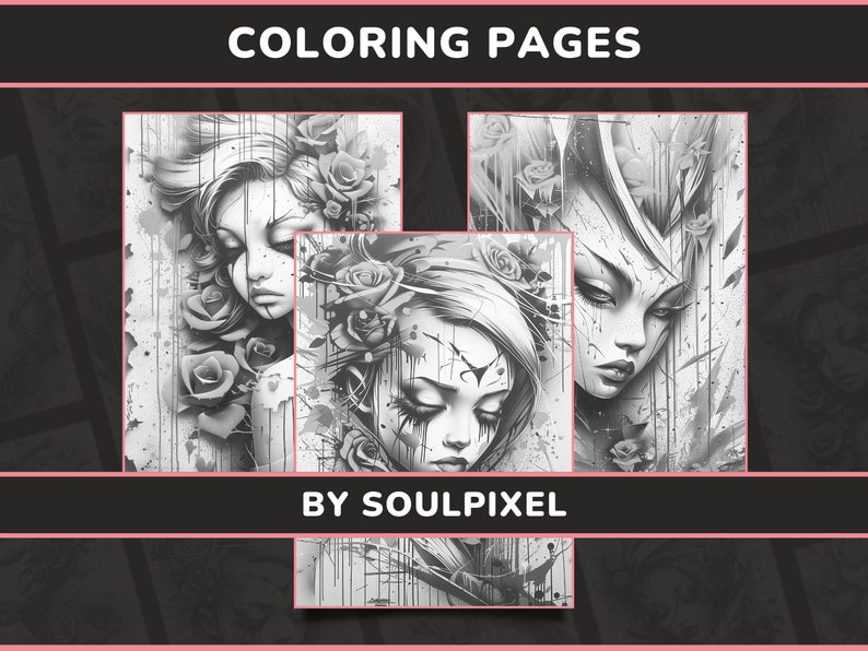 20 Abstract Love Coloring Pages for Adults Set 1 Graffiti Women ...