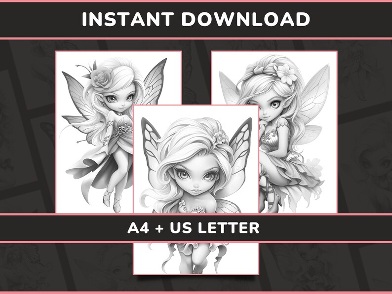 20 Cute Chibi Fairies Coloring Pages for Adults Set 1 Fantasy Anime